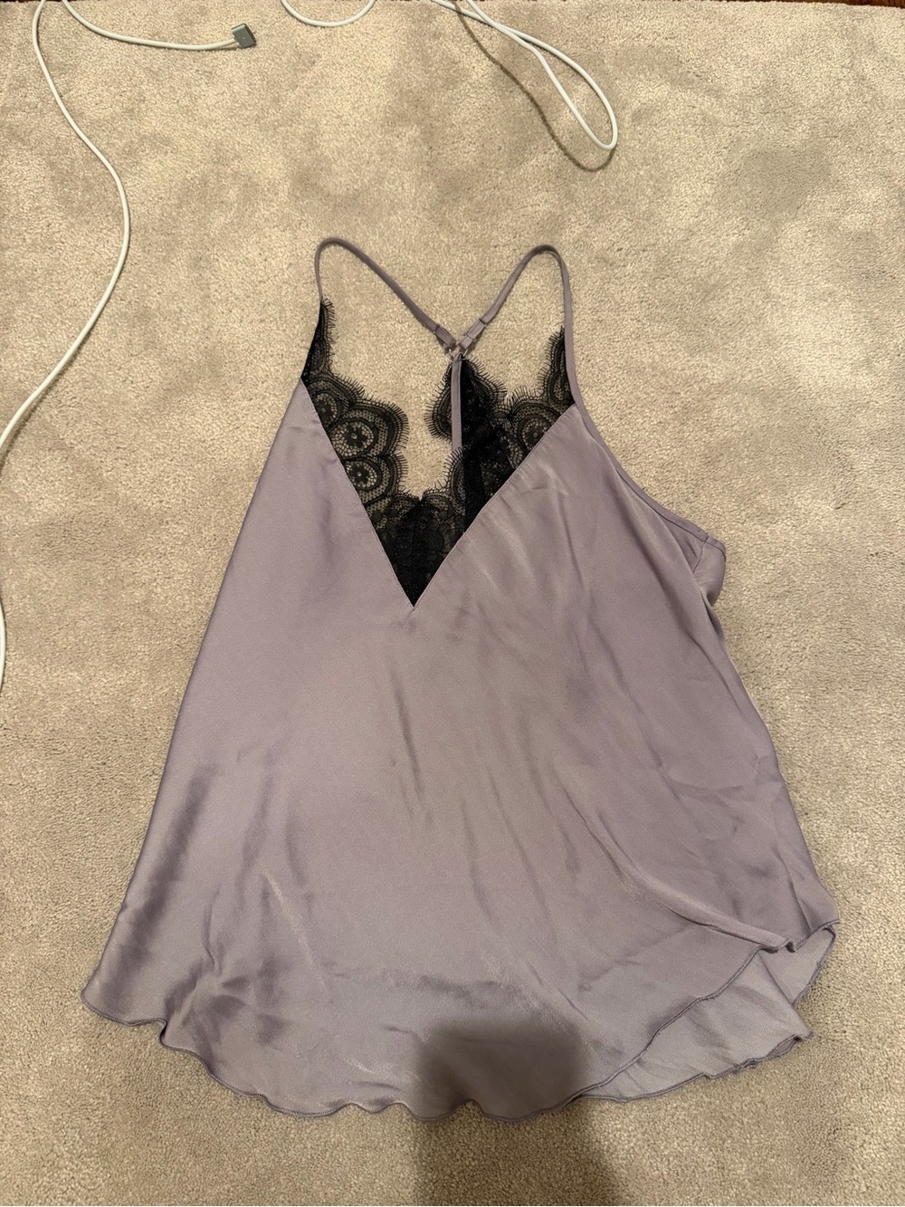 Free People Lavender Slip Tank with Black Lace Trim